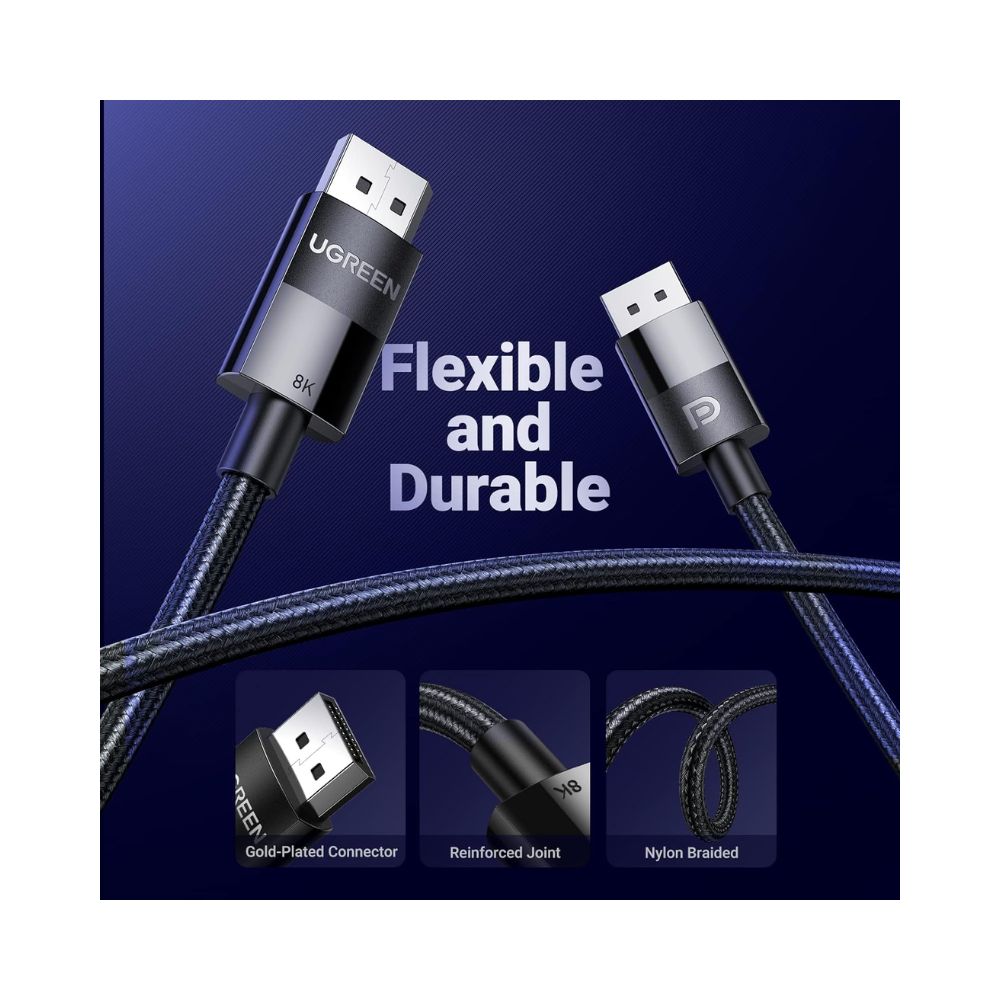 Ugreen 80391 DP Male to Male DP 1.4 8k Round Cable ABS Shell Braid 1.5m