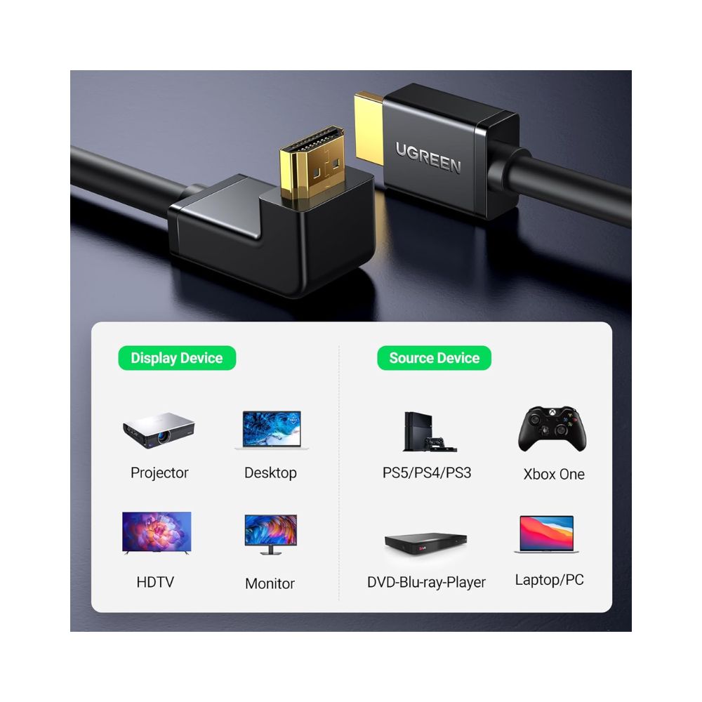 Ugreen 10172 HDMI Cable Right Angle 90 degree 1m