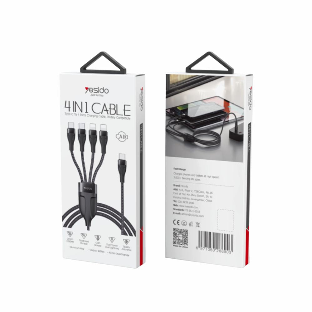 Yesido CA110 4 in 1 Charging Data Cable | Type-C to 2 TC + 2 IP