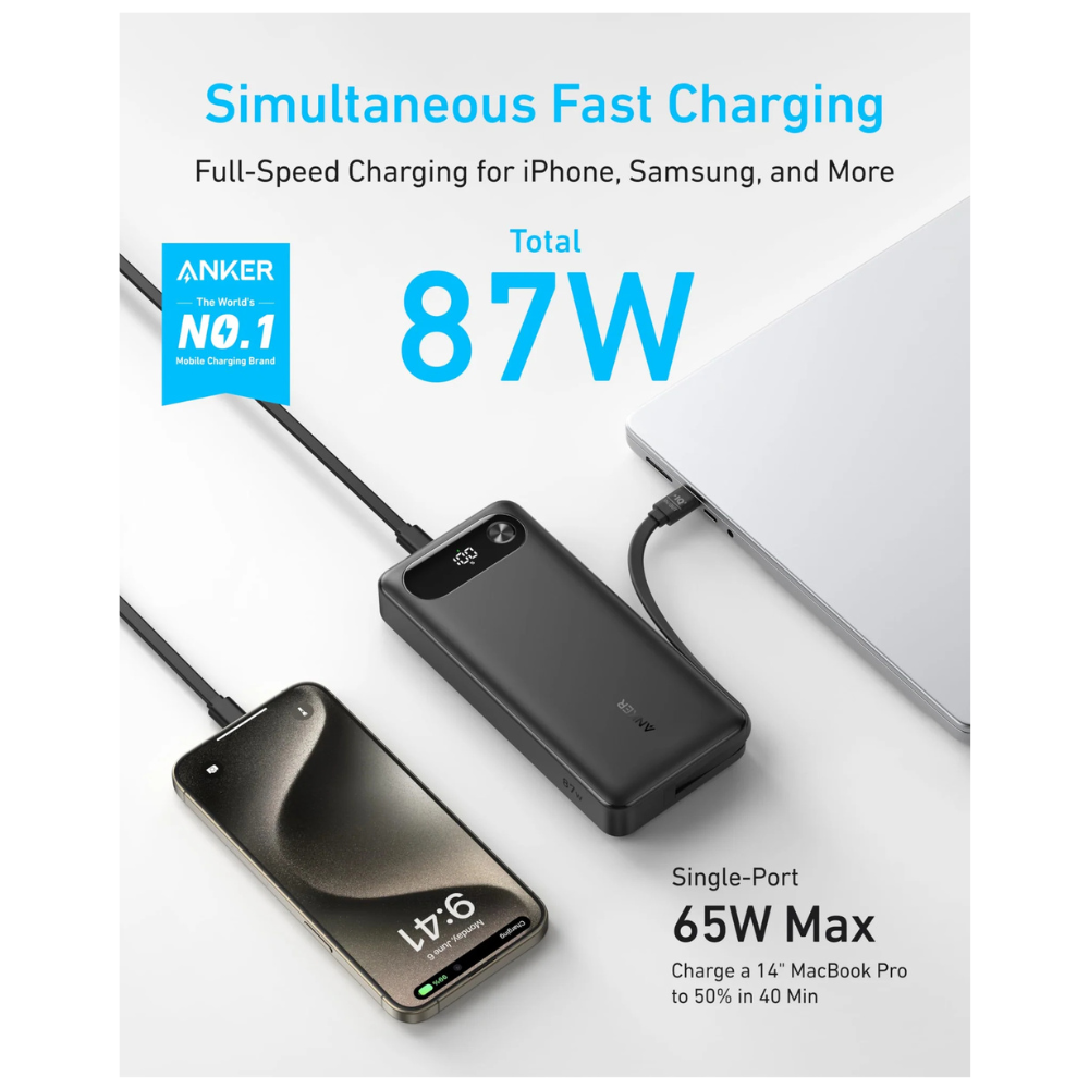 Anker Power Bank (20K, 87W, Built-In USB-C Cable)