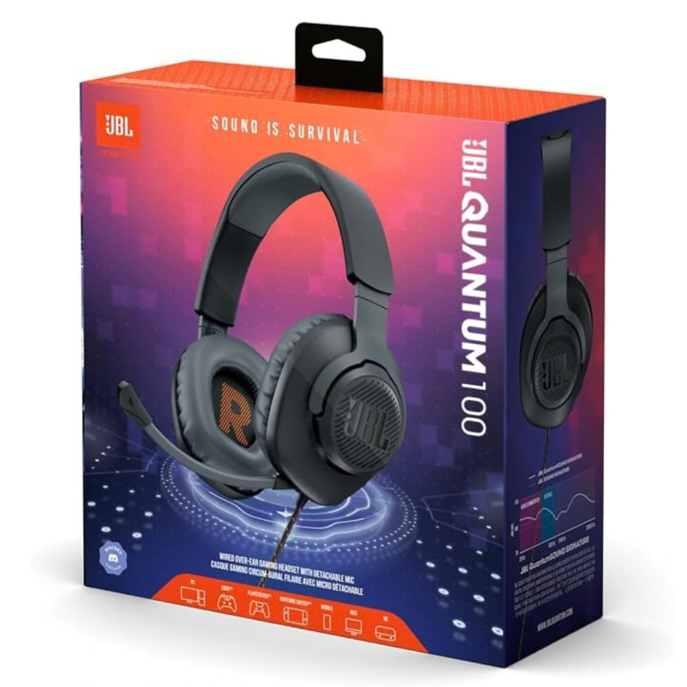 JBL Quantum 100 Wired Over-Ear Gaming Headset with Boom Mic, Multi-Platform Compatible, Black