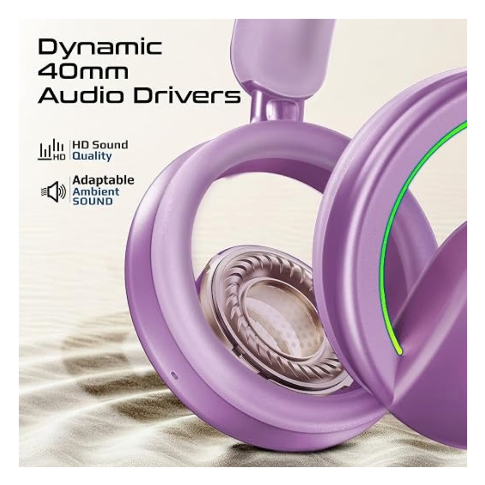 Promate Novon Open-Ear Bluetooth Headphones with Detachable Mic, RGB Light Modes, 40mm Dynamic Drivers, 20H Battery, Bluetooth v6.0, ABS-PC Build for Gaming, Workouts, and Streaming Purple