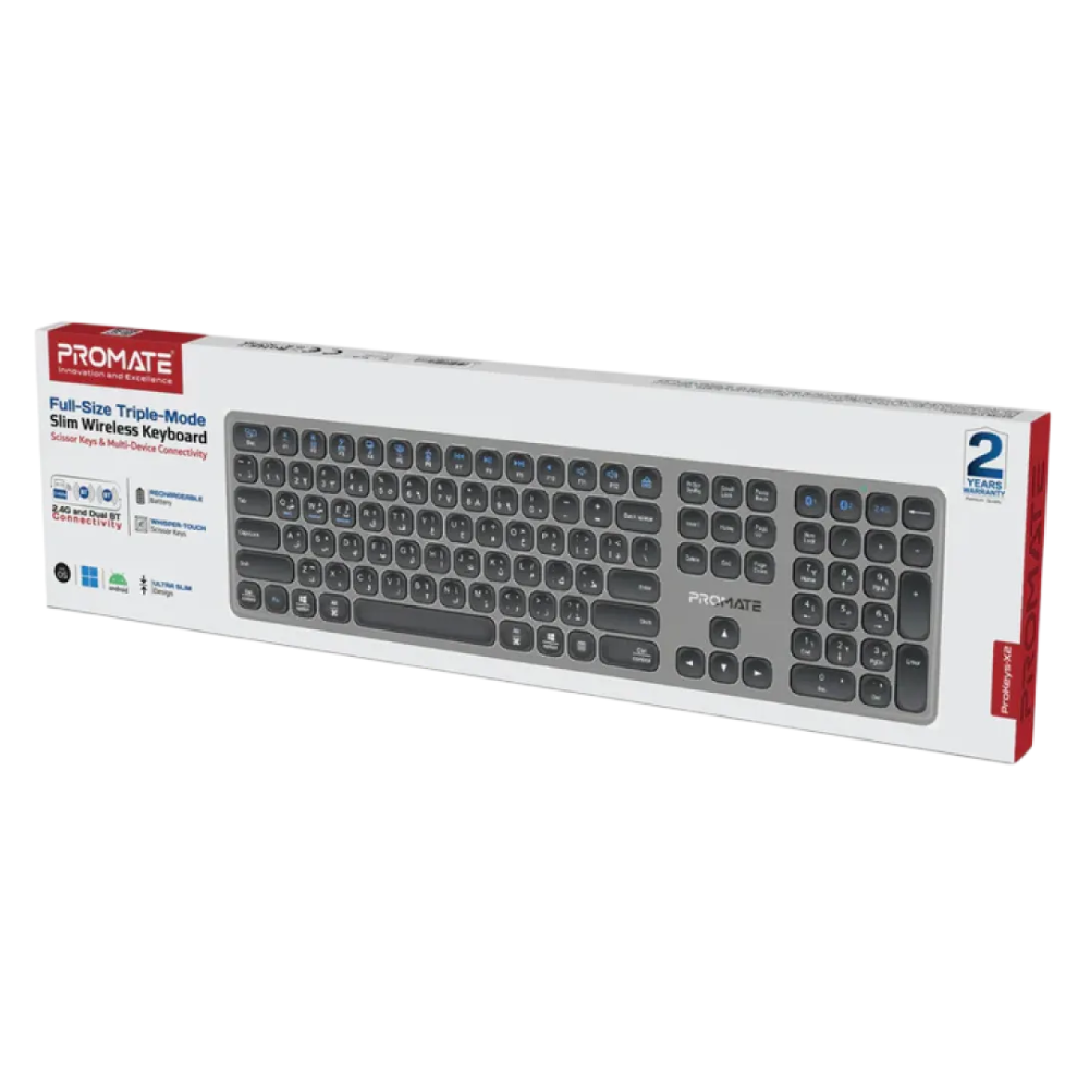 Promate (ProKeys-X2) Wireless Slim Keyboard and Multi-Device Connectivity