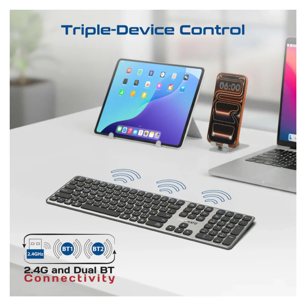 Promate (ProKeys-X2) Wireless Slim Keyboard and Multi-Device Connectivity