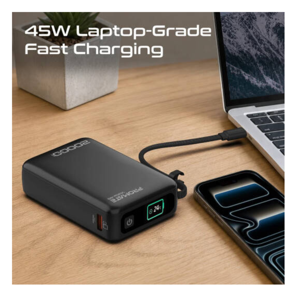 Promate Volta-45 Wall Charger, 45W Ultra Compact GaN Tech, Dual USB C Power Delivery Ports, Multi Protect Safety System, Fast Charging, Universal Compatibility, Black