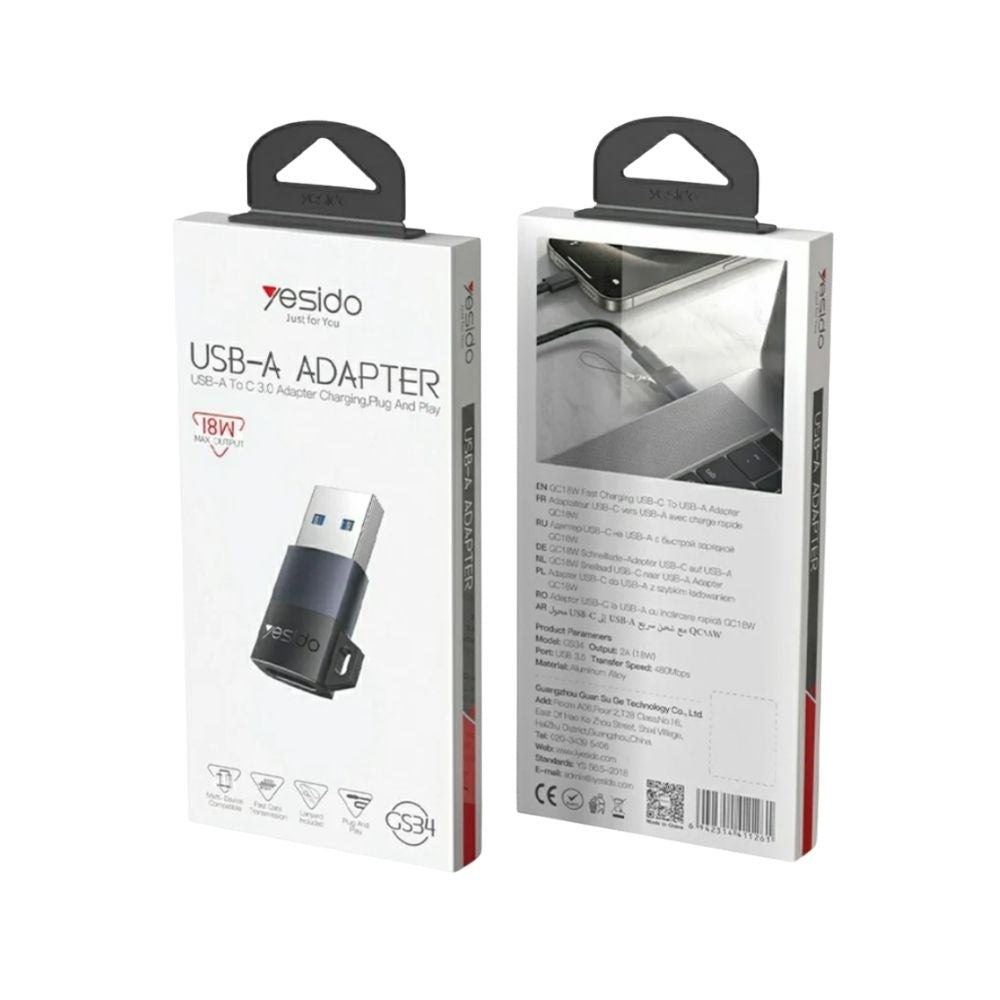 Yesido Adaptor GS34 Male Usb A To Usb C Female Connector