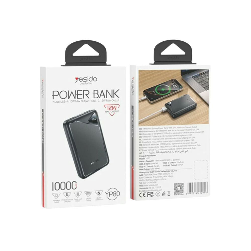 Yesido YP80 10,000mAh Power Bank Digital Display 2.4A Fast Charging