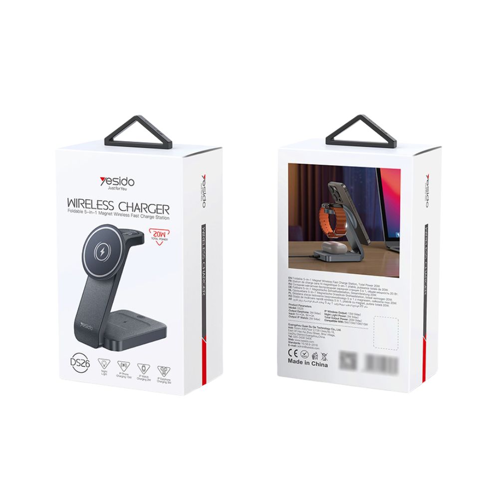 Yesido DS26 15W Wireless Fast Charging 3 in1 Desktop Stand
