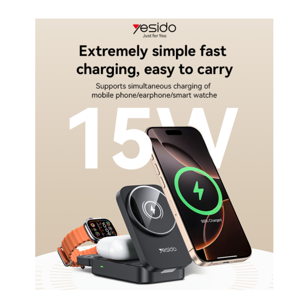 YESIDO 3 in 1 Foldable Wireless Charger DS27