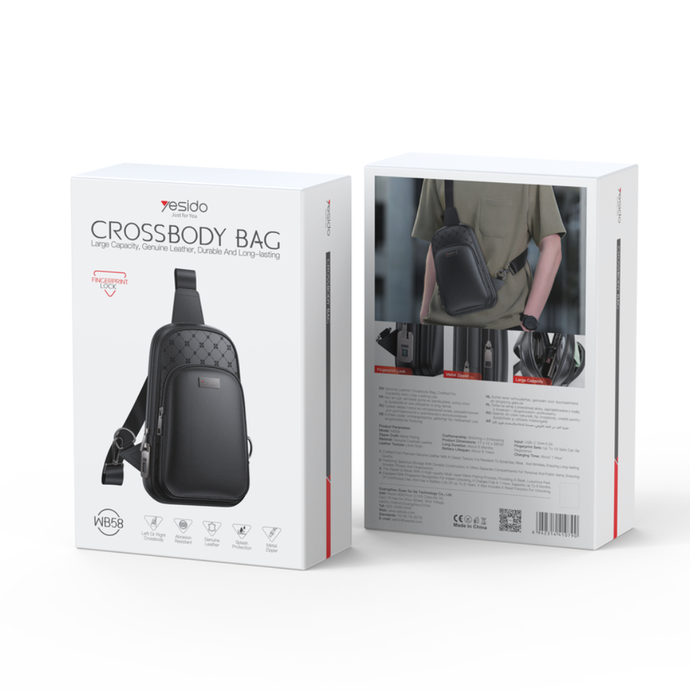 YESIDO Fingerprint Lock Cross Bag WB58