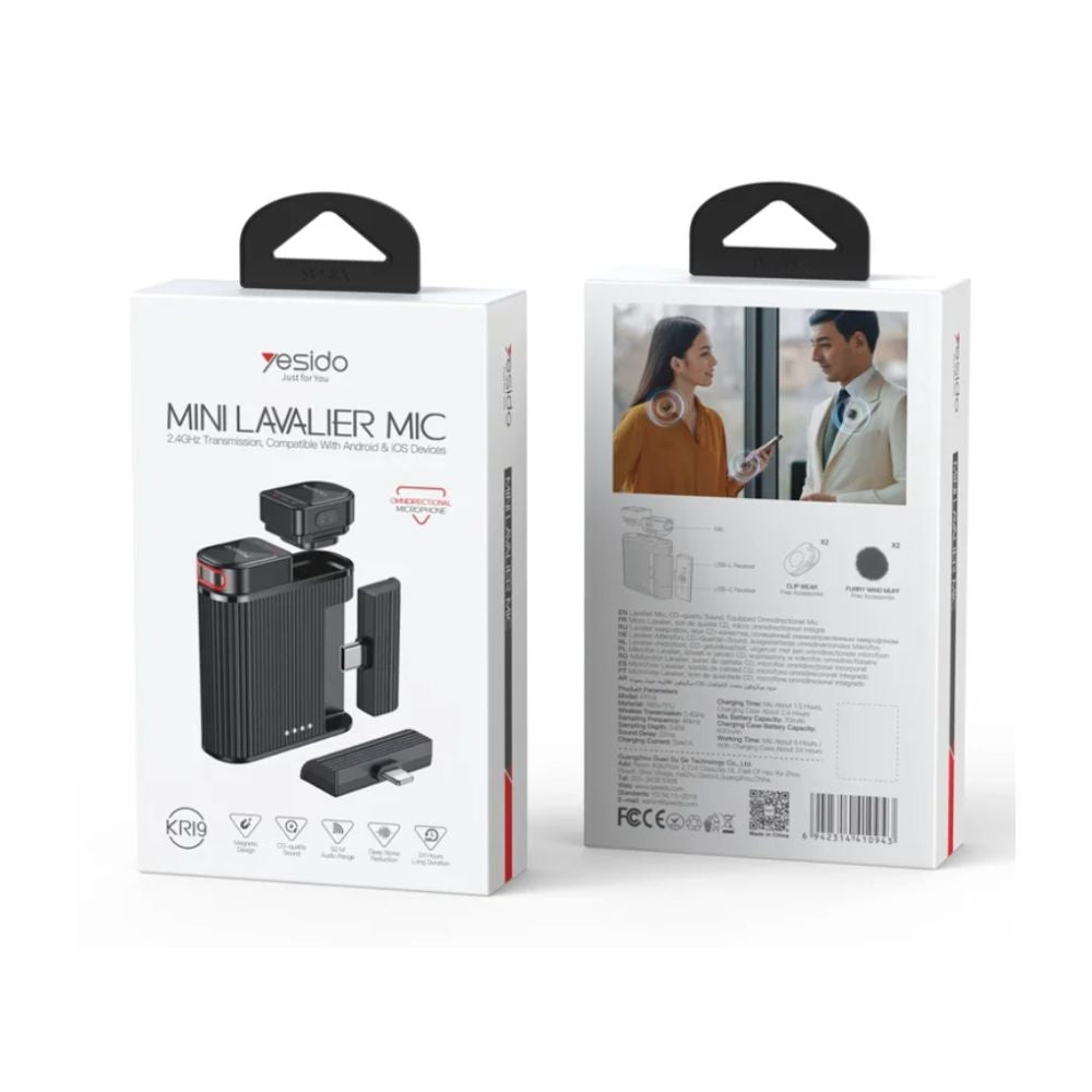 Yesido KR19 2 in 1 Button Clip-On Microphone 100m Range Wireless Lavalier Mic Set