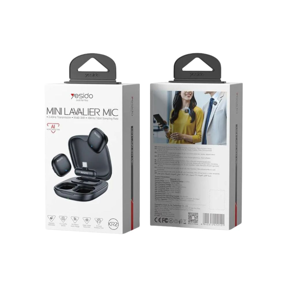 Yesido KR21 USB-C Wireless Lavalier Microphone with AI Noise Cancelling