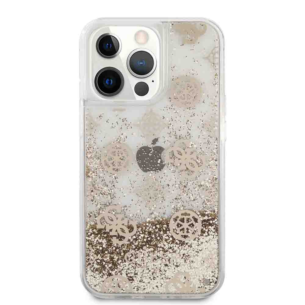 Guess Liquid Glitter Case Electroplated Peony Logo For iPhone 13 Pro (6.1