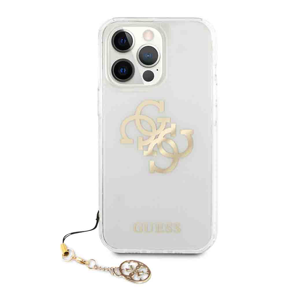 Guess PC/TPU Case Transparent 4G Electroplated Logo With Charm For iPhone 13 Pro (6.1") - Gold