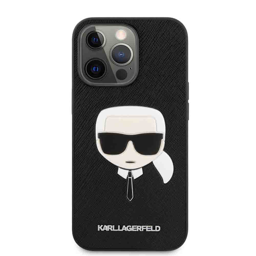 Karl Lagerfeld PU Saffiano Case With Embossed Karl's Head For iPhone 13 (6.1") - Black