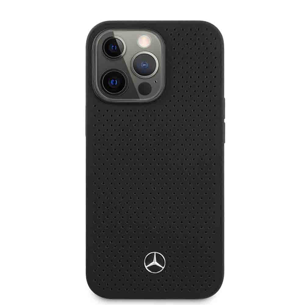 Mercedes Benz Genuine Leather Hard Case Perforated Metal Star Logo For iPhone 13 Pro Max (6.7