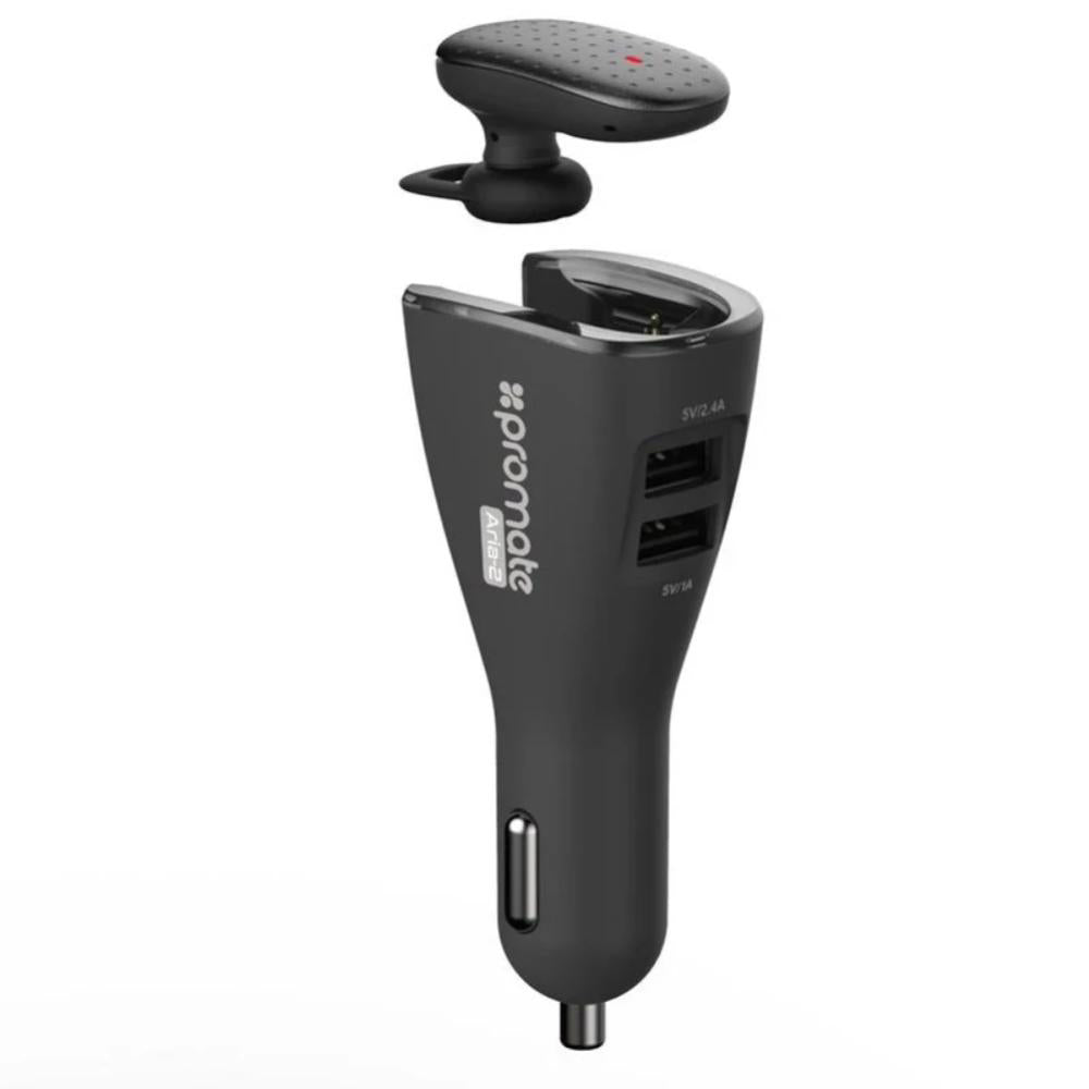 Promate Aria 2 Bluetooth Headset with USB 2A Car Charger (4610654437476)