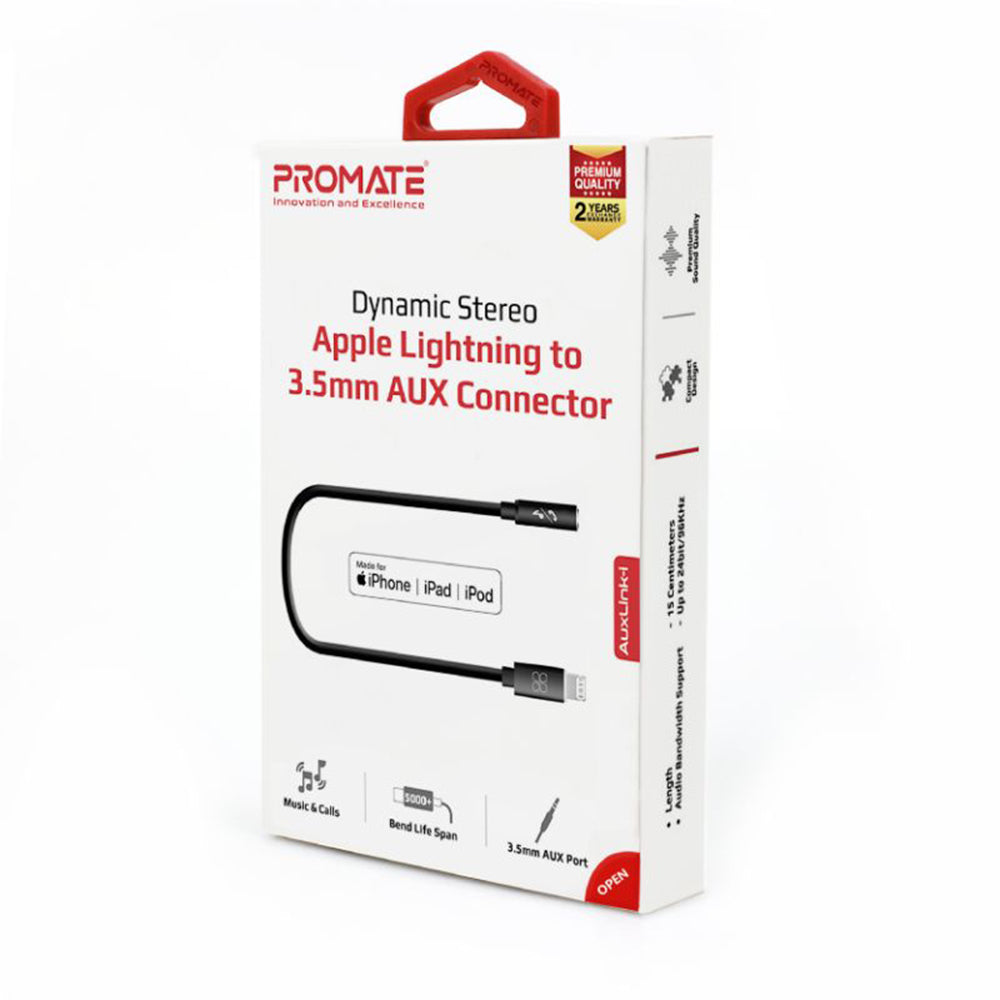 Promate AuxLink-I Dynamic Stereo Apple Lightning to 3.5mm AUX Connector (4816887152740)