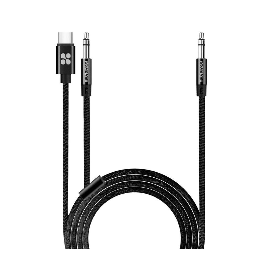 Promate AUXLink-CM USB-C to 3.5 mm Headphone Jack Adapter (Black, Grey) (4768486686820)