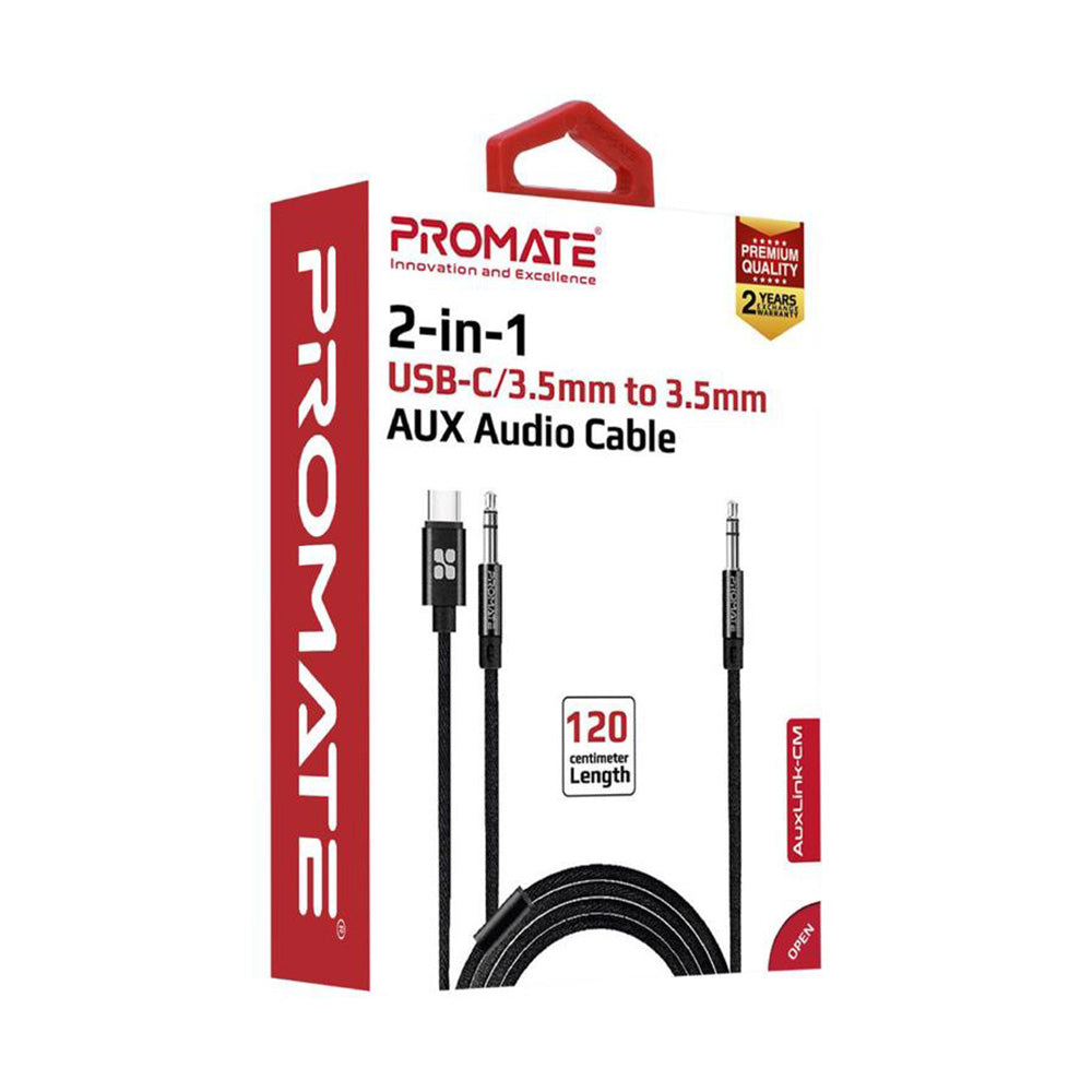 Promate AUXLink-CM USB-C to 3.5 mm Headphone Jack Adapter (Black, Grey) (4768486686820)