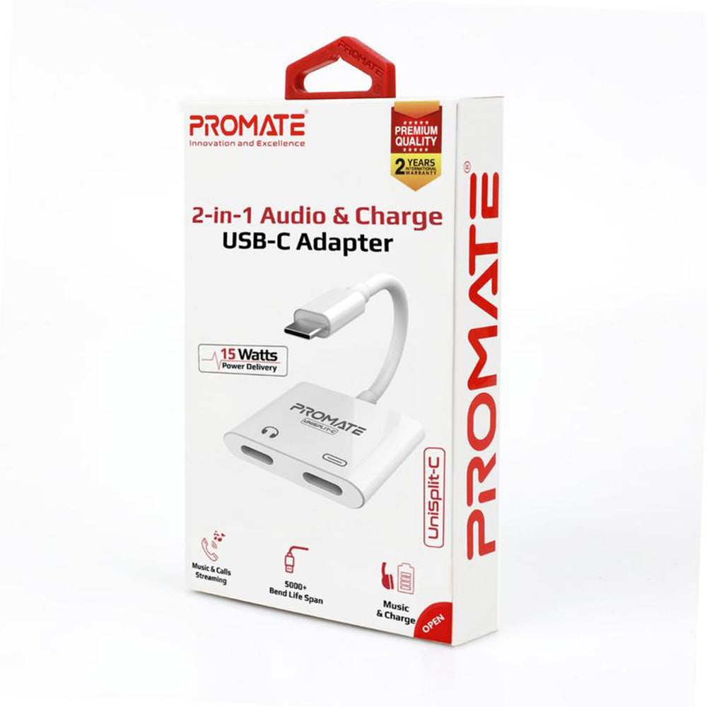 Promate UniSplit-C 2-in-1 Audio & Charge USB-C Adapter (4811732320356)