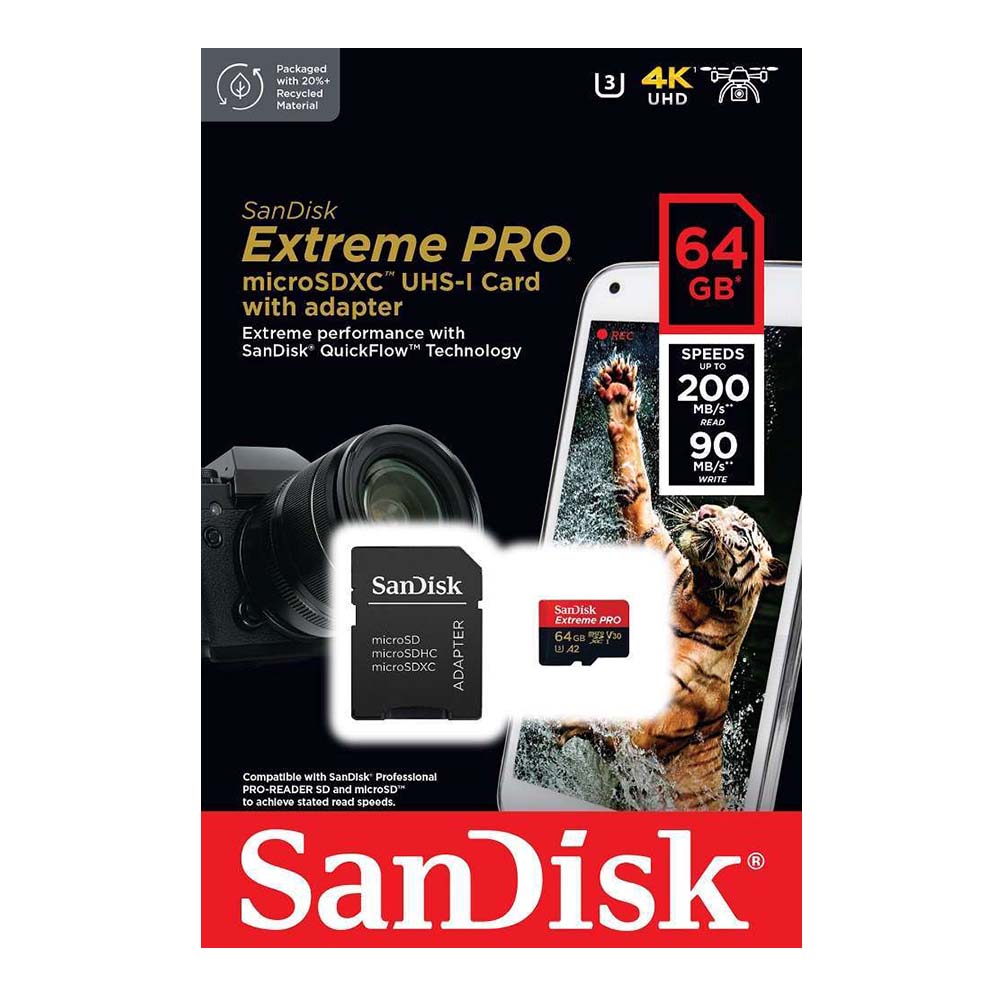SanDisk 64GB Extreme PRO UHS-I U3 SD card 200MB/s SDXC Memory card 4K UHD  Video