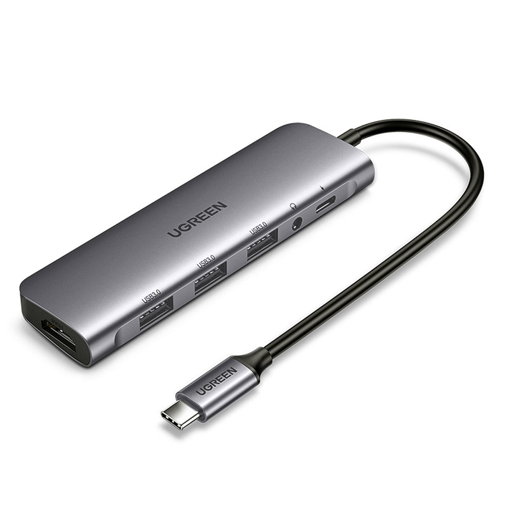 UGreen 80132 USB C to 3×USB 3.0+HDMI+3.5mm (2-in-1)+PD Adapter
